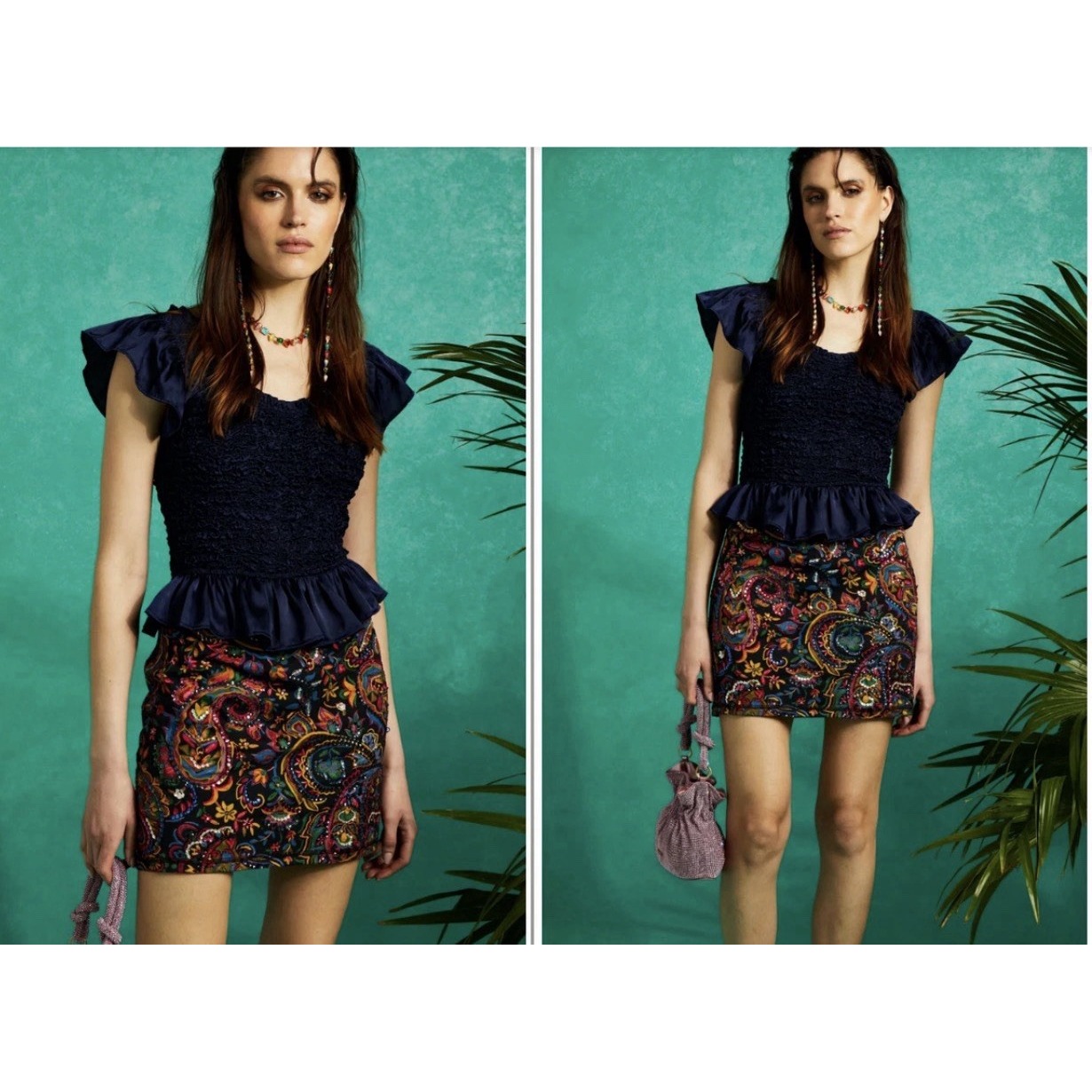 Love The Label Couture Daphne Lux Jersey Sequined Mini Skirt Large Multicolor